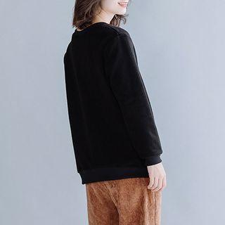Plain Round-neck Lantern-sleeve T Shirt