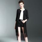Lace Panel 3/4-sleeve Hidden Hook Closure Long Jacket