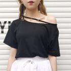 Lattice Off-shoulder Short-sleeve T-shirt