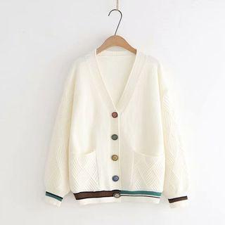Color-button Cardigan