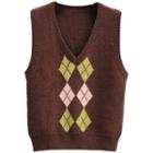 Argyle Knit Vest Z820 - Dark Brown - One Size