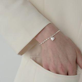 Heart Pendant Sterling Silver Bracelet Silver - One Size