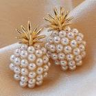 Pineapple Faux Pearl Alloy Earring 1 Pair - White & Gold - One Size