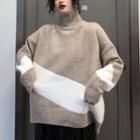 Oversized Turtle-neck Color-panel Sweater