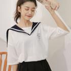 3/4-sleeve Sailor-collar T-shirt