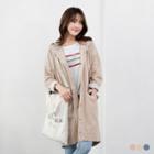 Twill Dropped Sleeve Drawstring Long Hooded Top