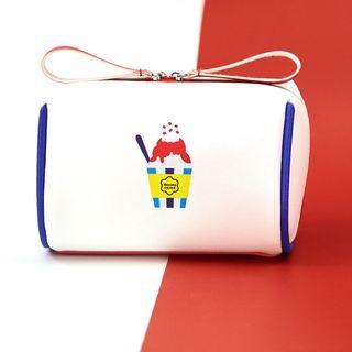 Print Faux Leather Makeup Pouch White - One Size