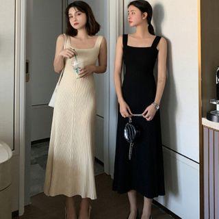 Wide Strap Midi A-line Knit Dress