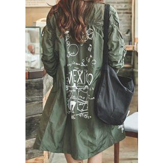 Zip-up Printed Long Flight Jacket