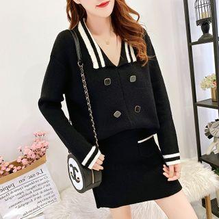 Set: Collar Sweater + Mini A-line Knit Skirt