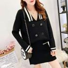 Set: Collar Sweater + Mini A-line Knit Skirt