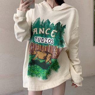 Graphic Print Hoodie Almond - One Size