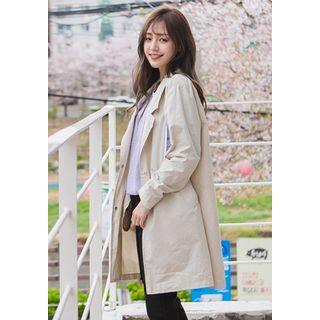 Notched-collar Cotton Coat With Lettering Tag
