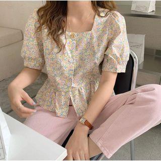 Square-neck Floral Printed Top Floral - One Size