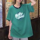 Short-sleeve Contrast Trim Lettering Print T-shirt