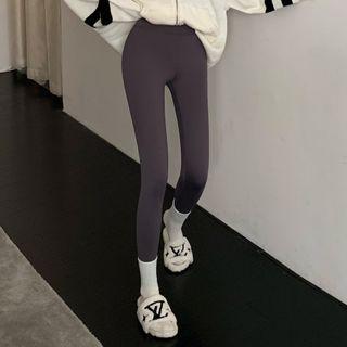 Plain High-waist Fleece-lined Leggings