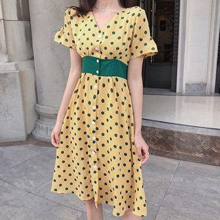 Short-sleeve Corset Polka Dot Dress