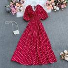 Puff-sleeve Dotted Wide-leg Jumpsuit