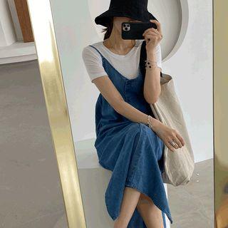 Button-front Denim Pinafore Dress