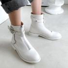 Genuine Leather Buckled Zip-up Short Boots