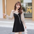 Dotted Bell-sleeve Mini A-line Dress
