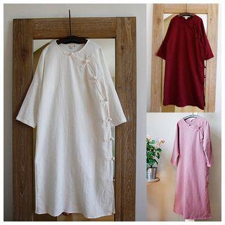 Frog Button Long-sleeve Dress