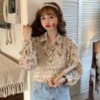 Floral Print Shirt / Crochet Lace Camisole Top