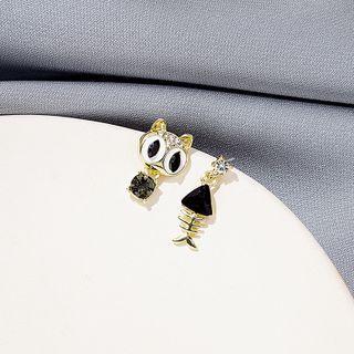 Asymmetrical Drop Earring 1 Pair - E2727 - 1 - Black & Gold - One Size