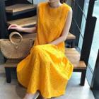 Plain Sleeveless Midi A-line Dress Yellow - One Size