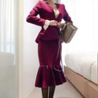 Set: Mock Two-piece Peplum Blazer + Midi Mermaid Skirt