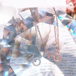 Rhinestone Circle & Cross Pendant Necklace