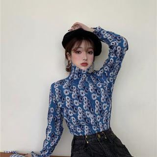Mock-turtleneck Floral Print Blouse As Shown In Figure - One Size