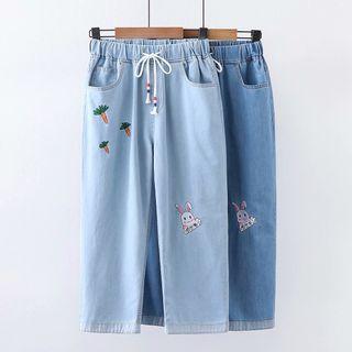 Rabbit & Carrot Embroidered Crop Jeans