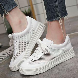 Mesh Panel Platform Lace Up Sneakers