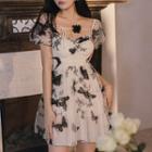 Short-sleeve Butterfly Print Swimdress