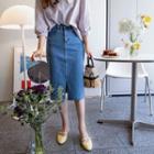 Zip-fly H-line Denim Skirt