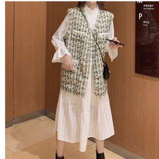 Tweed Vest / Bell-sleeve Midi Dress