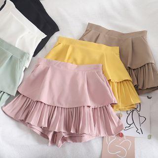 High-waist Ruffle Overlay Wide-leg Shorts