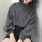 Loose-fit Batwing-sleeve Mock-neck Top