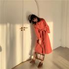 Collared Single-breasted Midi Coat Watermelon Red - One Size
