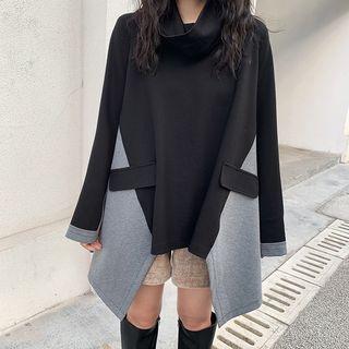 Cowl-neck Colorblock Pullover Black & Gray - One Size