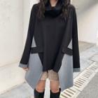 Cowl-neck Colorblock Pullover Black & Gray - One Size