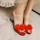 Flower Block Heel Slide Sandals