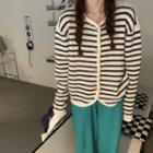 Long-sleeve Striped V-neck Cardigan Stripe - One Size