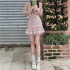 Long-sleeve Floral Print Top / Mini Skirt