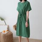 Drawstring-waist Linen Blend Midi Dress