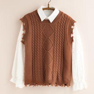 Distressed Cable-knit Vest
