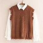 Distressed Cable-knit Vest