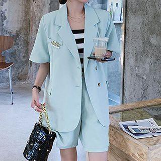 Set: Short-sleeve Plain Blazer + Dress Shorts