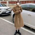 Corduroy Button-up Long Coat Khaki - One Size